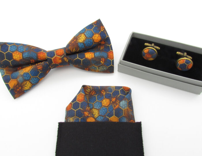 Blue & Golden Orange Honeycomb Bowtie Set - Image 9