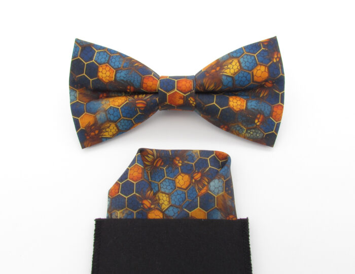 Blue & Golden Orange Honeycomb Bowtie Set - Image 7