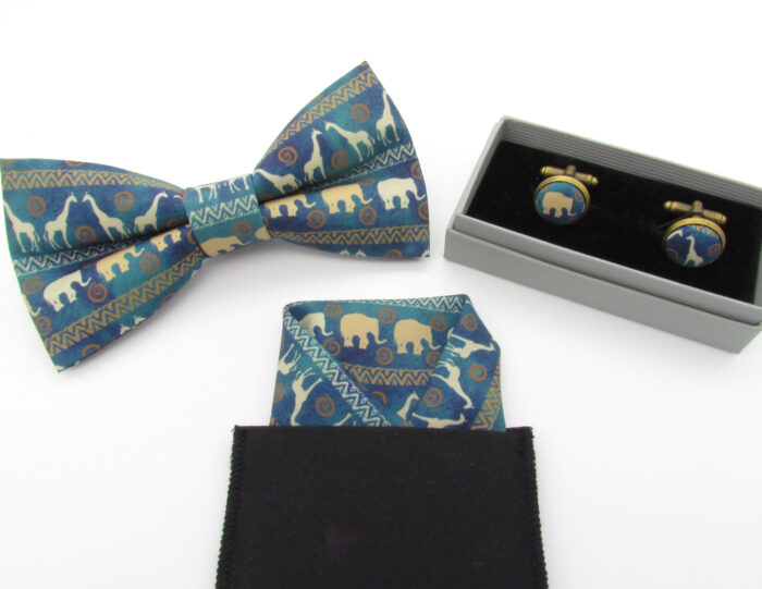 African Animal Designed Bowtie, Cufflinks and Pocket Square - Image 6