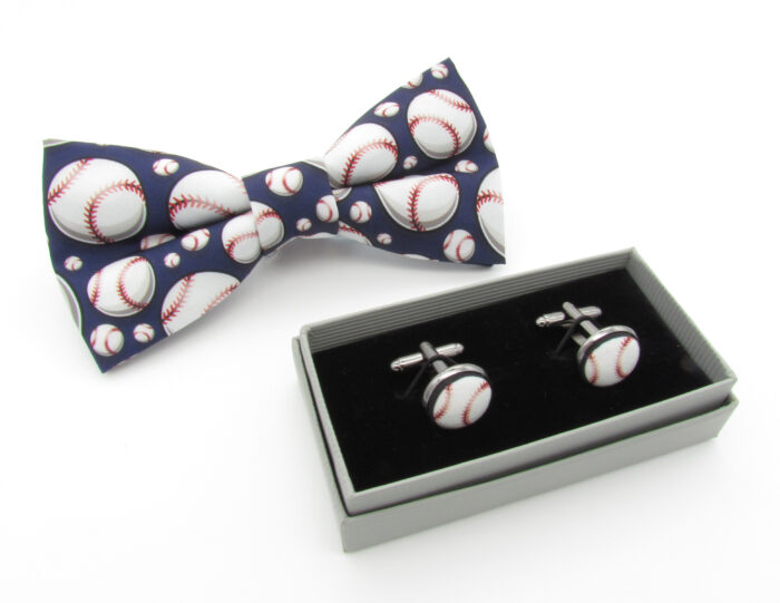 Blue Baseball Bowtie & Cufflinks - Image 7