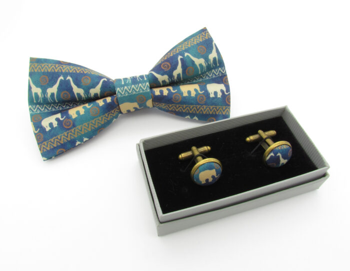 African Animal Designed Bowtie, Cufflinks and Pocket Square - Image 7