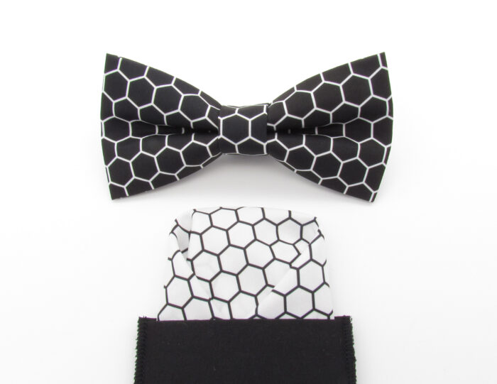 Black & White Honeycomb Bowtie and Pocket Square - Image 5