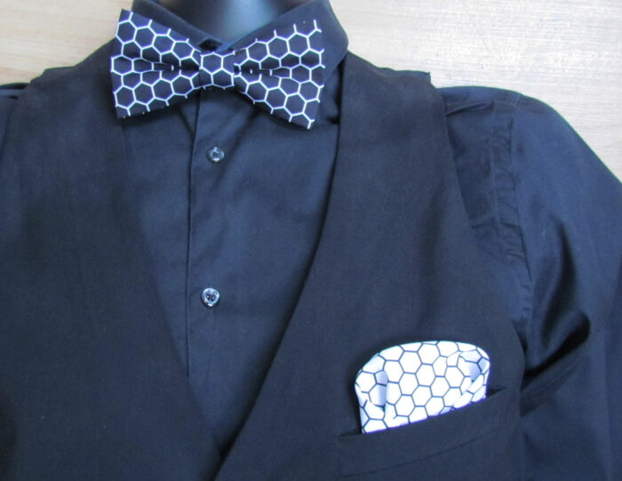 Black & White Honeycomb Bowtie and Pocket Square - Image 6