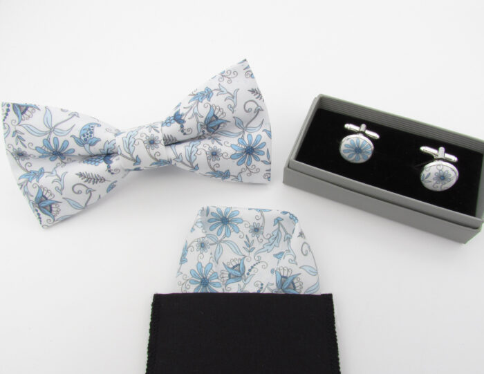 Blue and White Floral Bowtie Set - Image 9