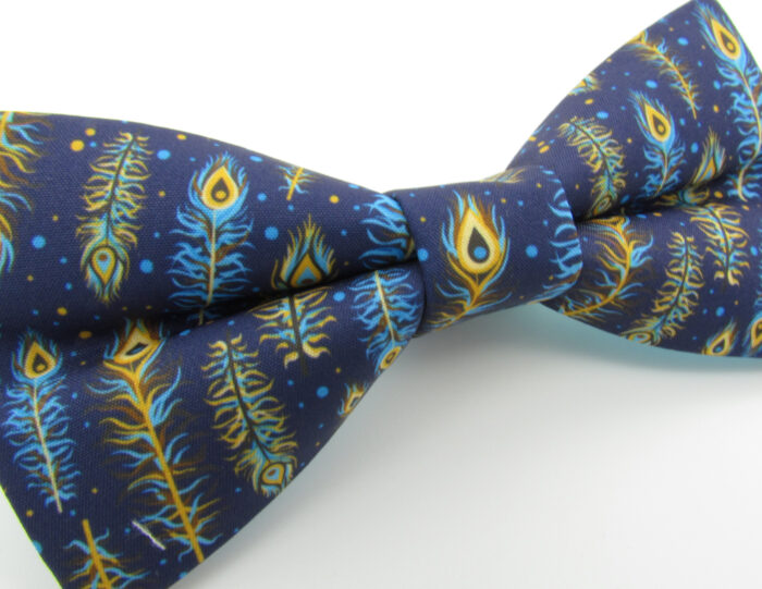 Blue & Gold Feather Bowtie - Image 4