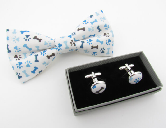 Bone and Paw Print Patterned Bowtie & Cufflinks - Image 7