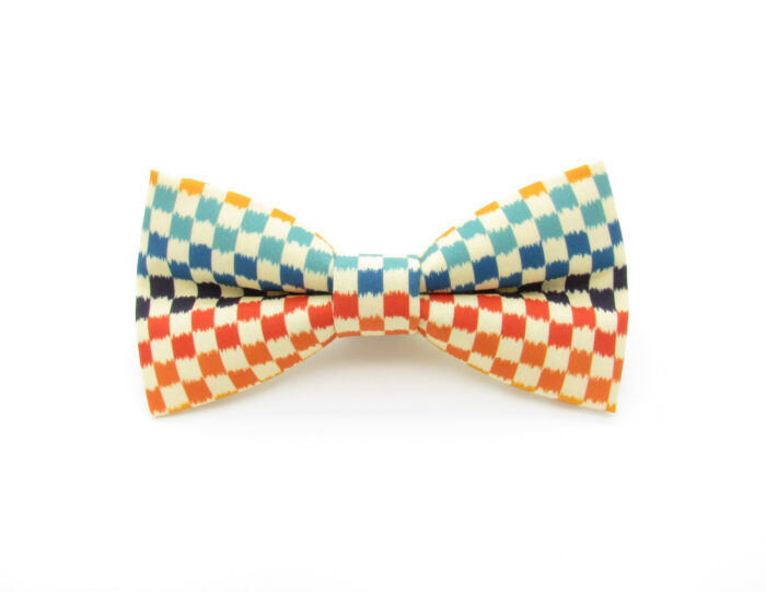 Rainbow Checkerboard Patterned Bowtie & Cufflinks