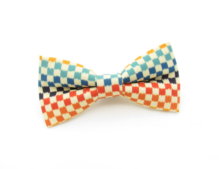 Rainbow Checkerboard Patterned Bowtie & Cufflinks - Image 2