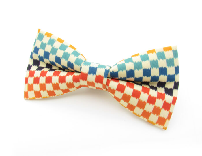 Rainbow Checkerboard Patterned Bowtie & Cufflinks - Image 3