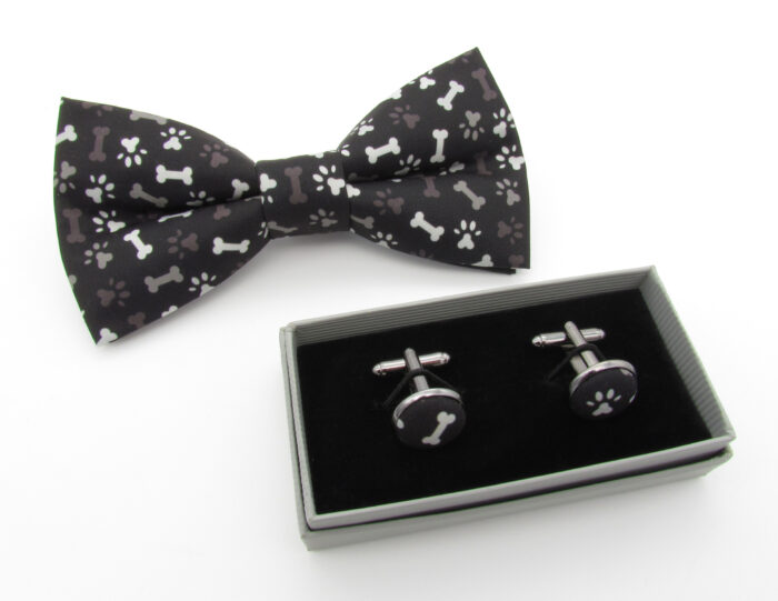 Bone & Paw Print Patterned Bowtie & Cufflinks - Image 7