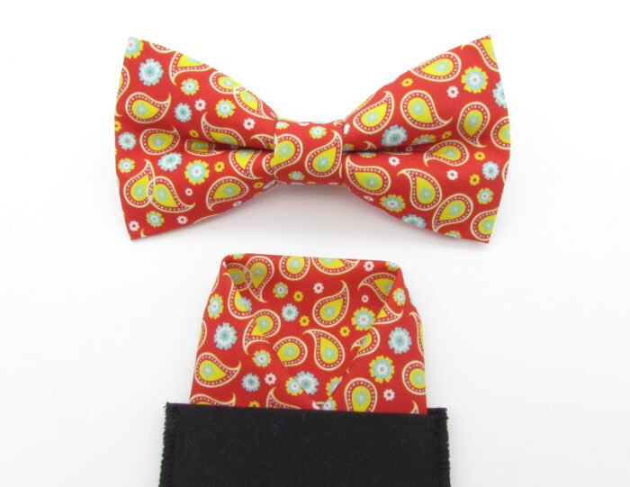 Bright Red & Yellow Paisley Bowtie Set - Image 8