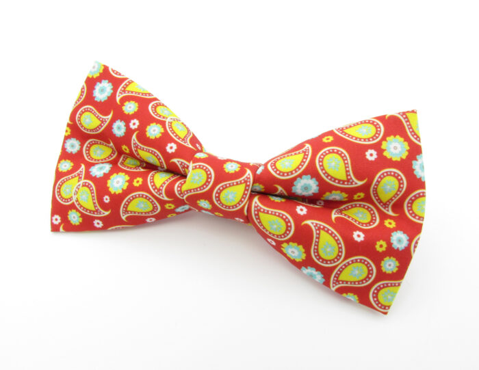 Bright Red & Yellow Paisley Bowtie Set - Image 3