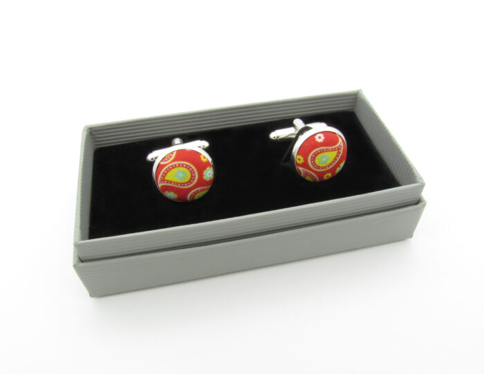 Bright Red & Yellow Paisley Bowtie Set - Image 6