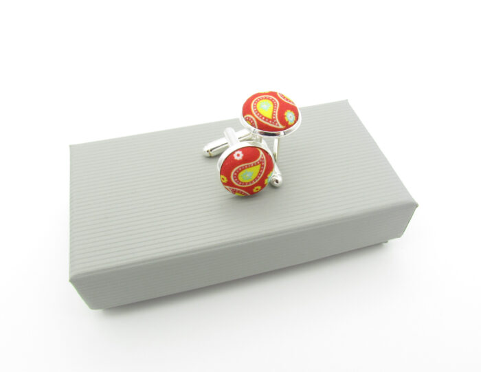 Bright Red & Yellow Paisley Bowtie Set - Image 5