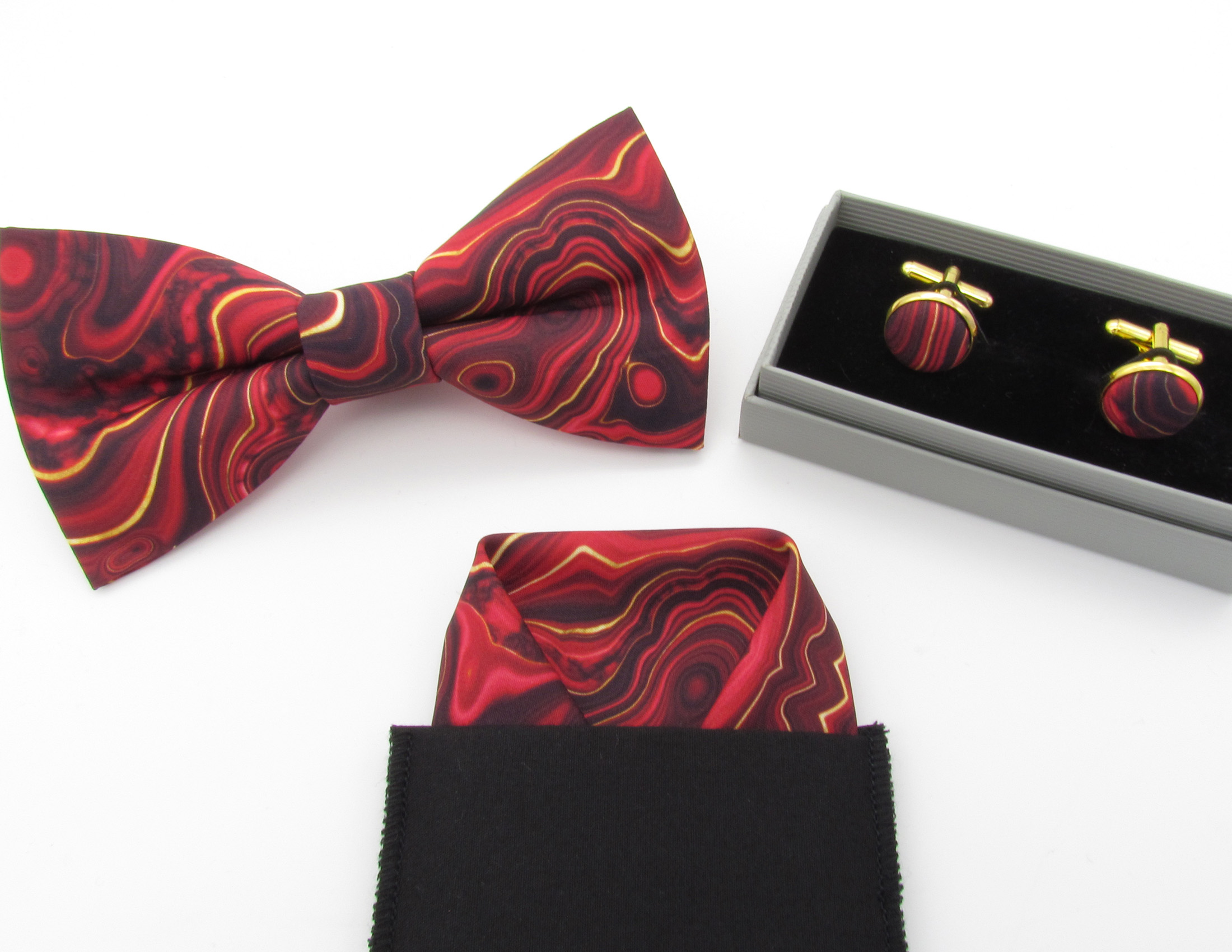 Red & Gold Swirl Pattern Bowtie Set - Image 8