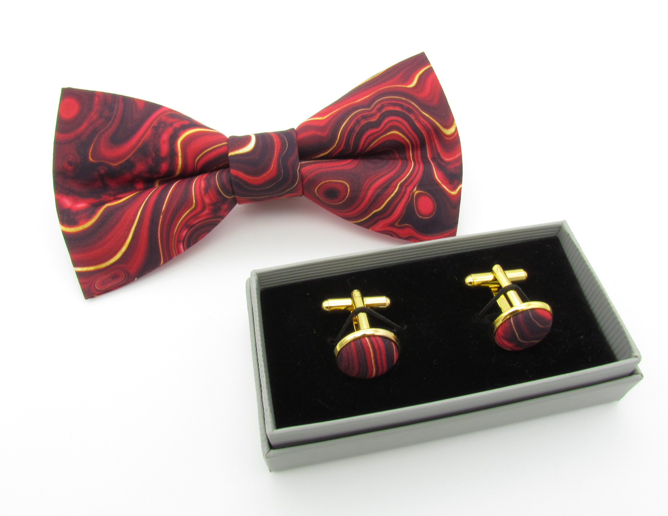 Red & Gold Swirl Pattern Bowtie Set - Image 6