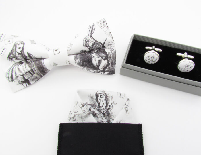 Classic Black and White Alice in Wonderland Themed Bowtie Set - Image 9