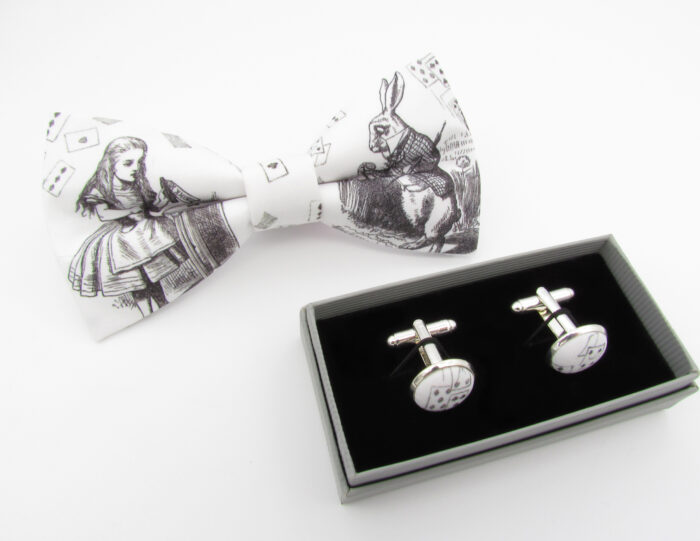 Classic Black and White Alice in Wonderland Themed Bowtie Set - Image 7