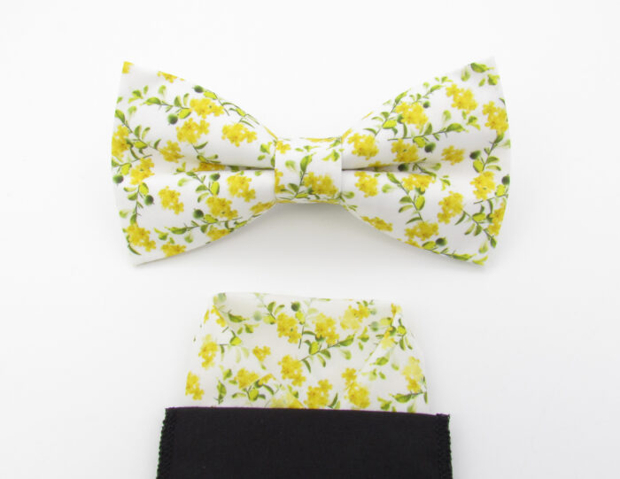 Yellow Wildflower Print Bowtie & Pocket Square - Image 5