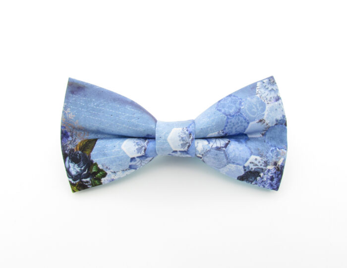Pale Blue Floral Honeycomb Bowtie