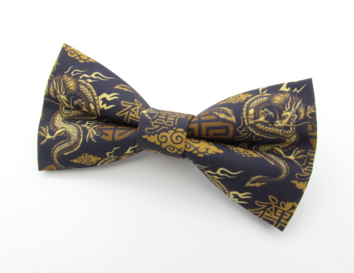 Golden Dragon Patterned Bowtie & Faux Pocket Square - Image 3