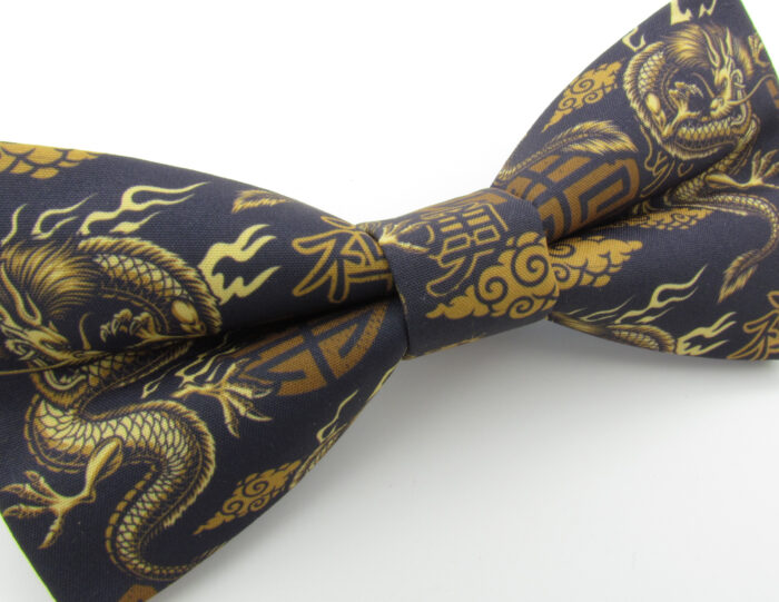 Golden Dragon Patterned Bowtie & Faux Pocket Square - Image 4