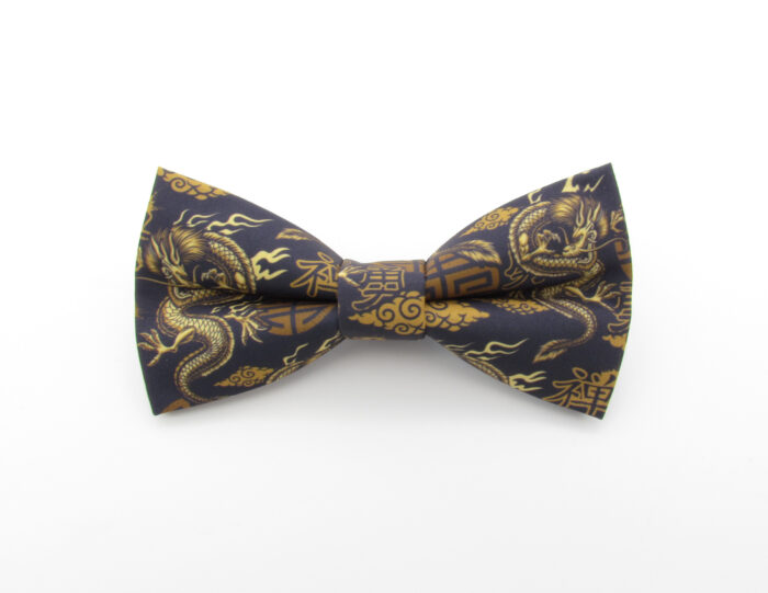Golden Dragon Patterned Bowtie & Faux Pocket Square