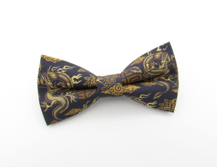 Golden Dragon Patterned Bowtie & Faux Pocket Square - Image 2