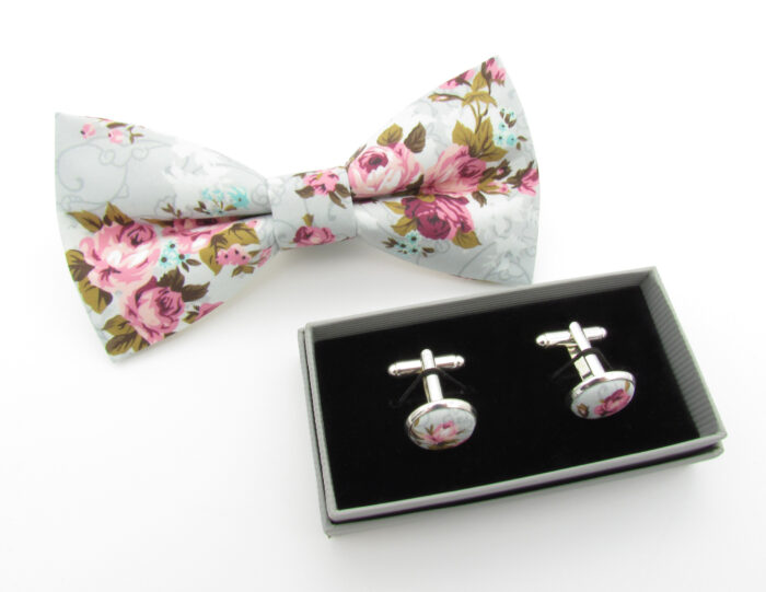 Grey and Pink English Rose Bowtie Set - Image 7