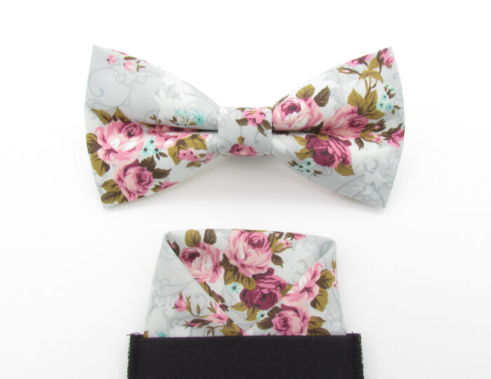 Grey and Pink English Rose Bowtie Set - Image 8