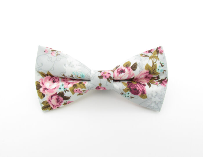Grey and Pink English Rose Bowtie Set