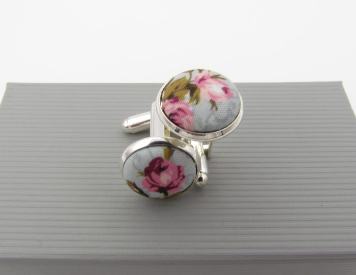 Grey and Pink English Rose Bowtie Set - Image 6