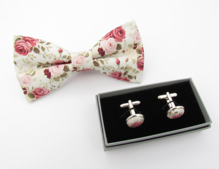 Elegant Pink Rose Bowtie & Cufflinks - Image 7
