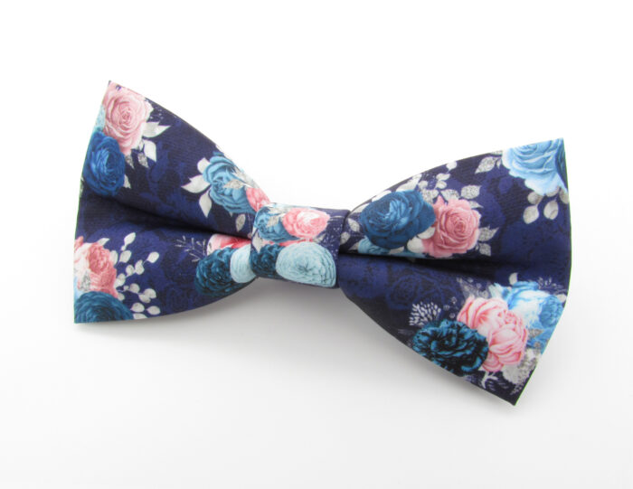 Pink and Blue Floral Bowtie & Faux Pocket Square - Image 2