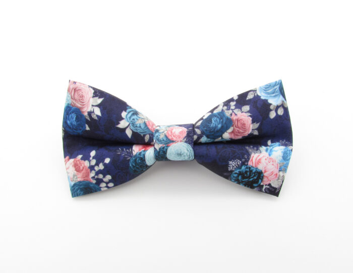 Pink and Blue Floral Bowtie & Faux Pocket Square