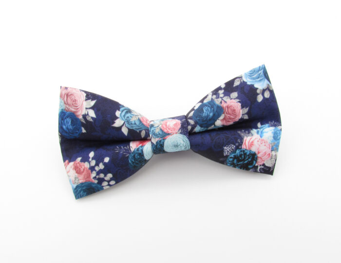 Pink and Blue Floral Bowtie & Faux Pocket Square - Image 4