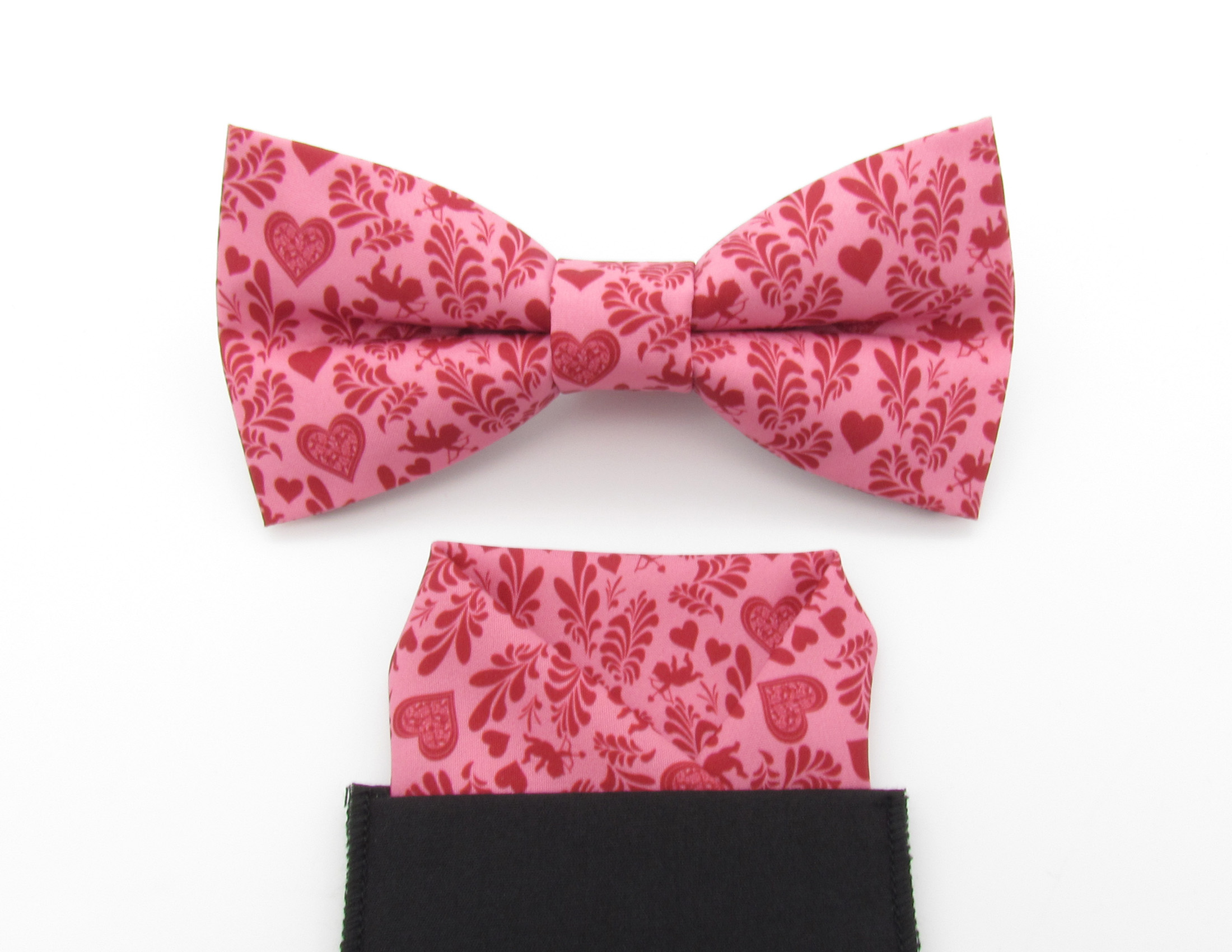 Pink Love Patterned Bowtie & Faux Pocket Square - Image 5