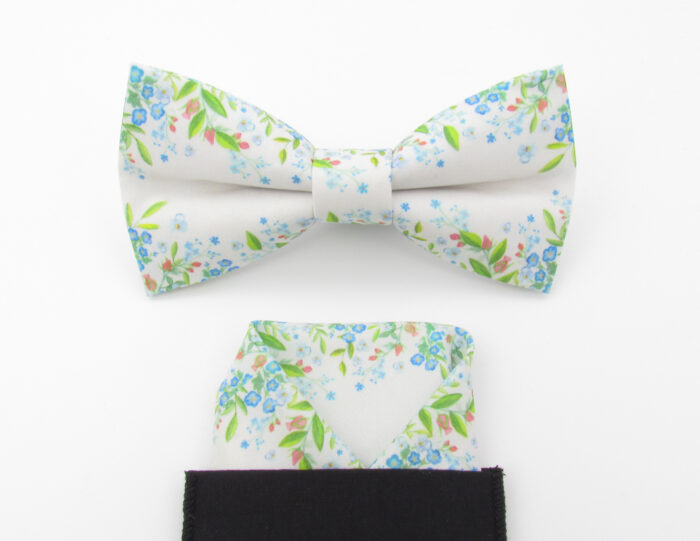 White Wild Flower Bowtie & Faux Pocket Square - Image 5