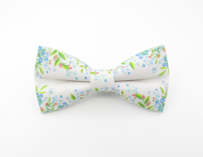 White Wild Flower Bowtie & Faux Pocket Square