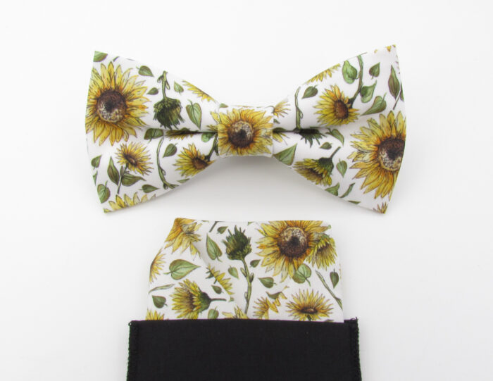 White Sunflower Bowtie & Faux Pocket Square - Image 5