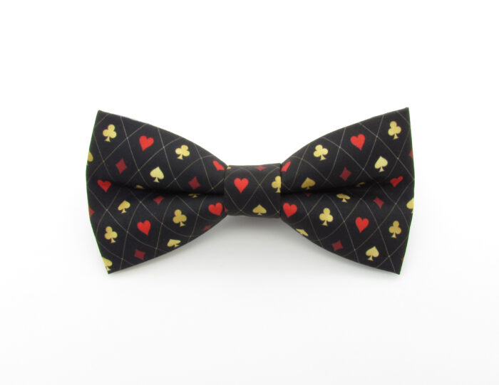 Red Black and Gold Card Suit Patterned Bowtie Set