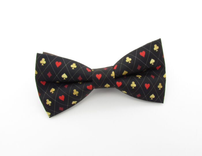 Red Black and Gold Card Suit Patterned Bowtie Set - Image 2