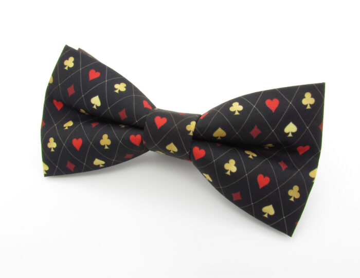 Red Black and Gold Card Suit Patterned Bowtie Set - Image 3