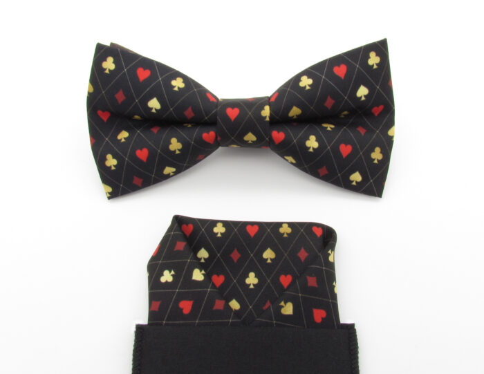 Red Black and Gold Card Suit Patterned Bowtie Set - Image 6