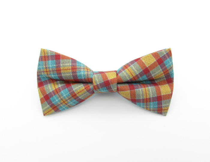 Red, Blue and Yellow Printed Tartan Bowtie Set