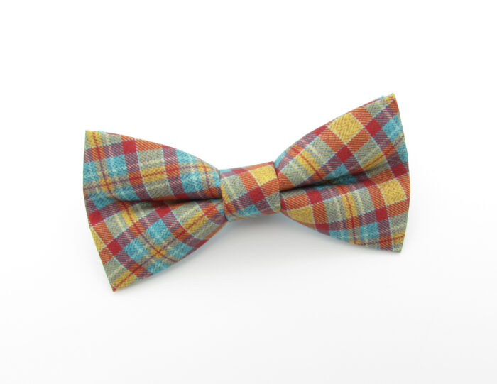 Red, Blue and Yellow Printed Tartan Bowtie Set - Image 2