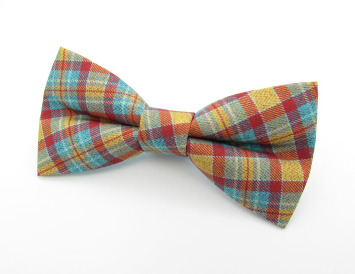 Red, Blue and Yellow Printed Tartan Bowtie Set - Image 3