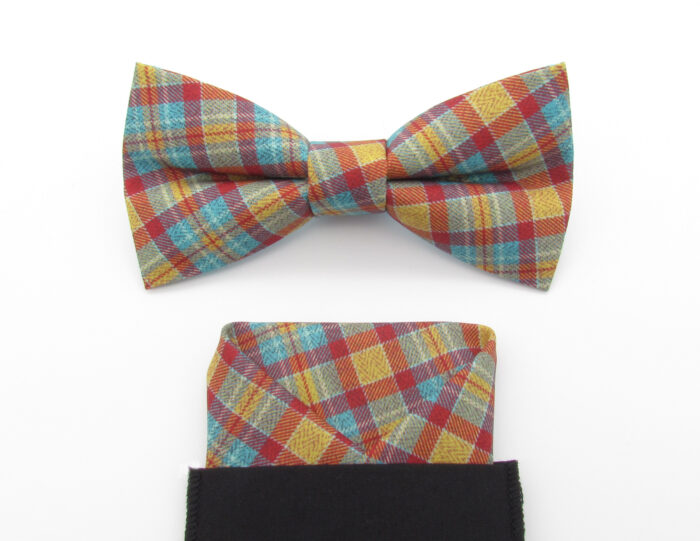 Red, Blue and Yellow Printed Tartan Bowtie Set - Image 6