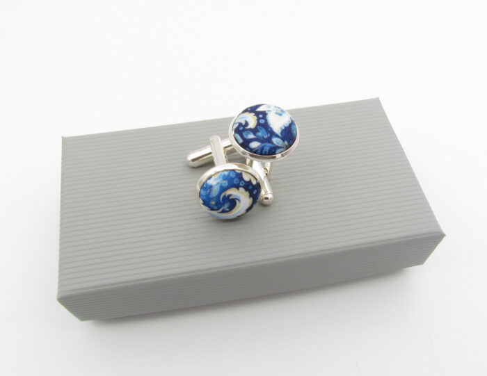 Blue Winter Paisley Bowtie & Cufflinks - Image 5