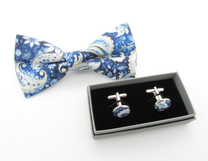 Blue Winter Paisley Bowtie & Cufflinks - Image 6